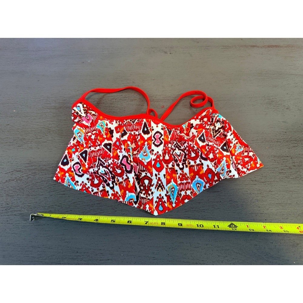 Profile Blush Red Ikat Tribal Flounce Bikini Top Underwire D Cup Size M Z505-121